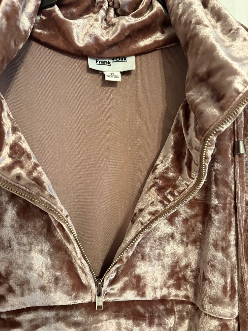 FRANK & OAK Crushed Velvet Pullover Hoodie in Mauve Pink - Picture 3 of 3
